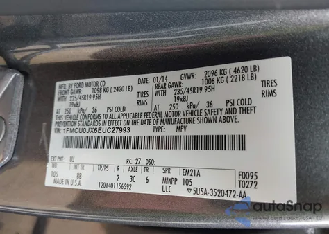 2014 Ford Escape Titanium из США, поврежденный, VIN 1FMCU0JX6EUC27993